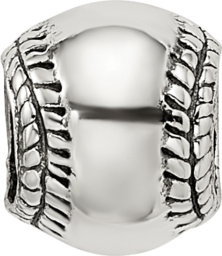 Sterling Silver 925 Kids Softball Bead with Antiqued Finish Solid Design