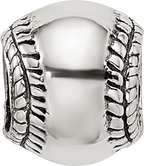Sterling Silver 925 Kids Softball Bead with Antiqued Finish Solid Design