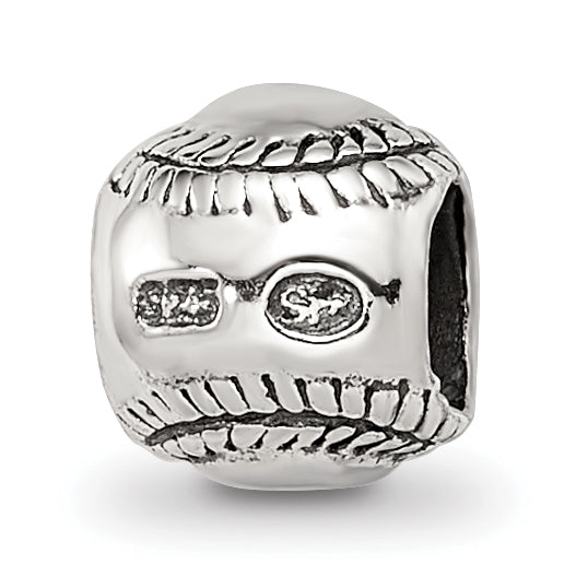 Sterling Silver 925 Kids Softball Bead with Antiqued Finish Solid Design