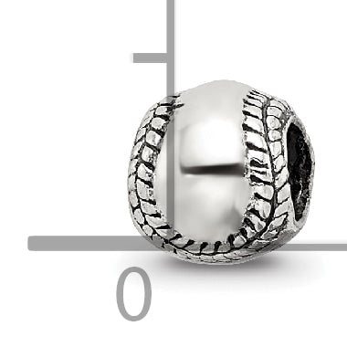 Sterling Silver 925 Kids Softball Bead with Antiqued Finish Solid Design