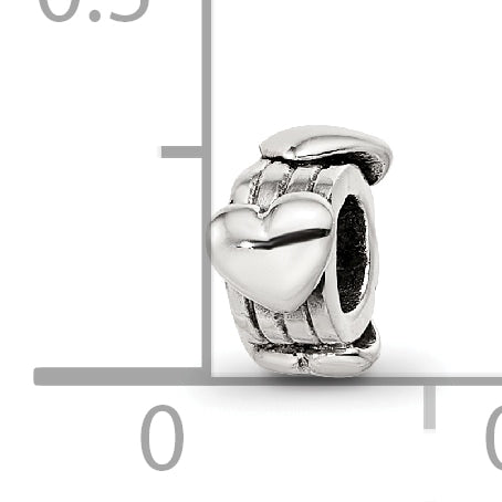 Sterling Silver 925 Kids Heart Bead with Antiqued Finish Solid Design