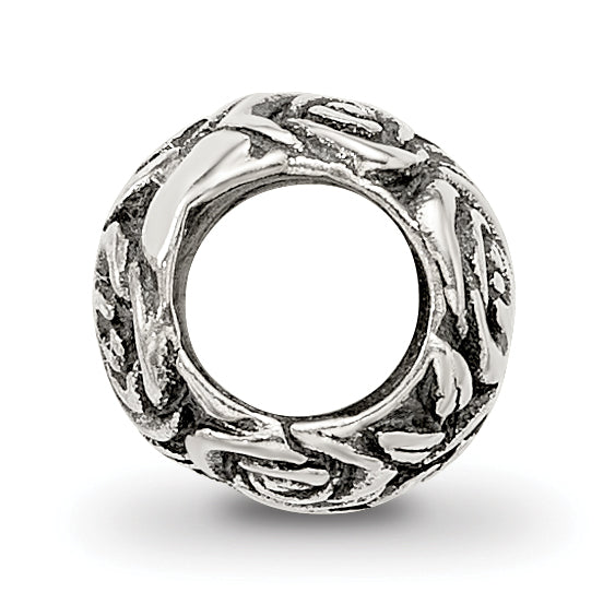 Sterling Silver 925 Kids Bead with Floral Design Antiqued Finish