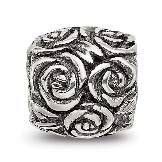 Sterling Silver 925 Kids Bead with Floral Design Antiqued Finish