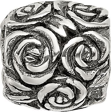 Sterling Silver 925 Kids Bead with Floral Design Antiqued Finish