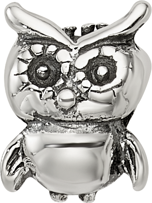 Sterling Silver 925 Owl Bead for Kids with Antiqued Finish