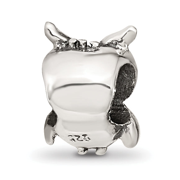 Sterling Silver 925 Owl Bead for Kids with Antiqued Finish