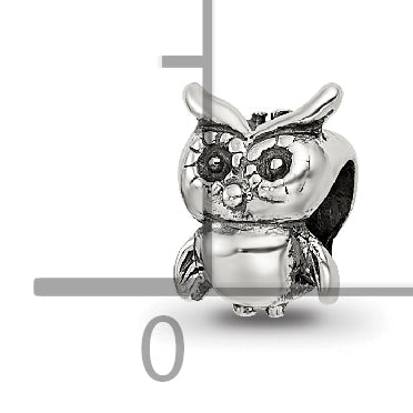 Sterling Silver 925 Owl Bead for Kids with Antiqued Finish