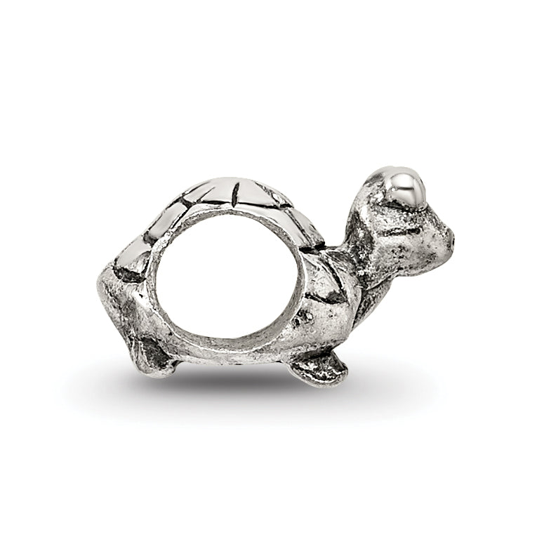 Sterling Silver 925 Kids Turtle Bead with Antiqued Finish Solid Design