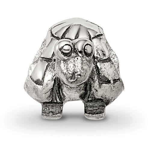 Sterling Silver 925 Kids Turtle Bead with Antiqued Finish Solid Design