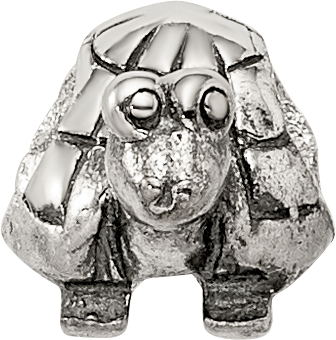 Sterling Silver 925 Kids Turtle Bead with Antiqued Finish Solid Design