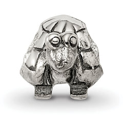 Sterling Silver 925 Kids Turtle Bead with Antiqued Finish Solid Design