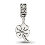 Sterling Silver Kids 4-Leaf Clover Dangle Bead with Antiqued Finish