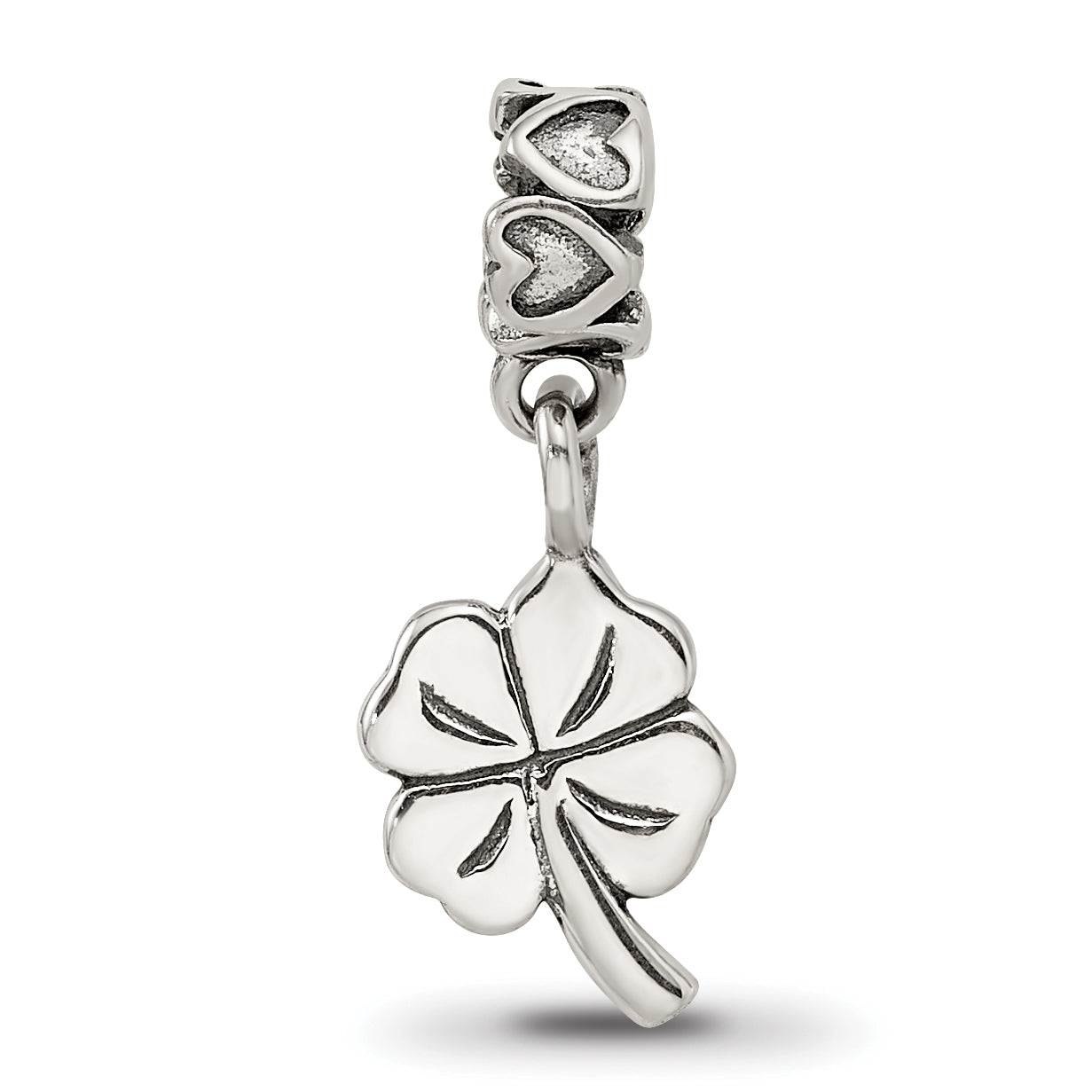 Sterling Silver Kids 4-Leaf Clover Dangle Bead with Antiqued Finish