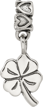Sterling Silver Kids 4-Leaf Clover Dangle Bead with Antiqued Finish