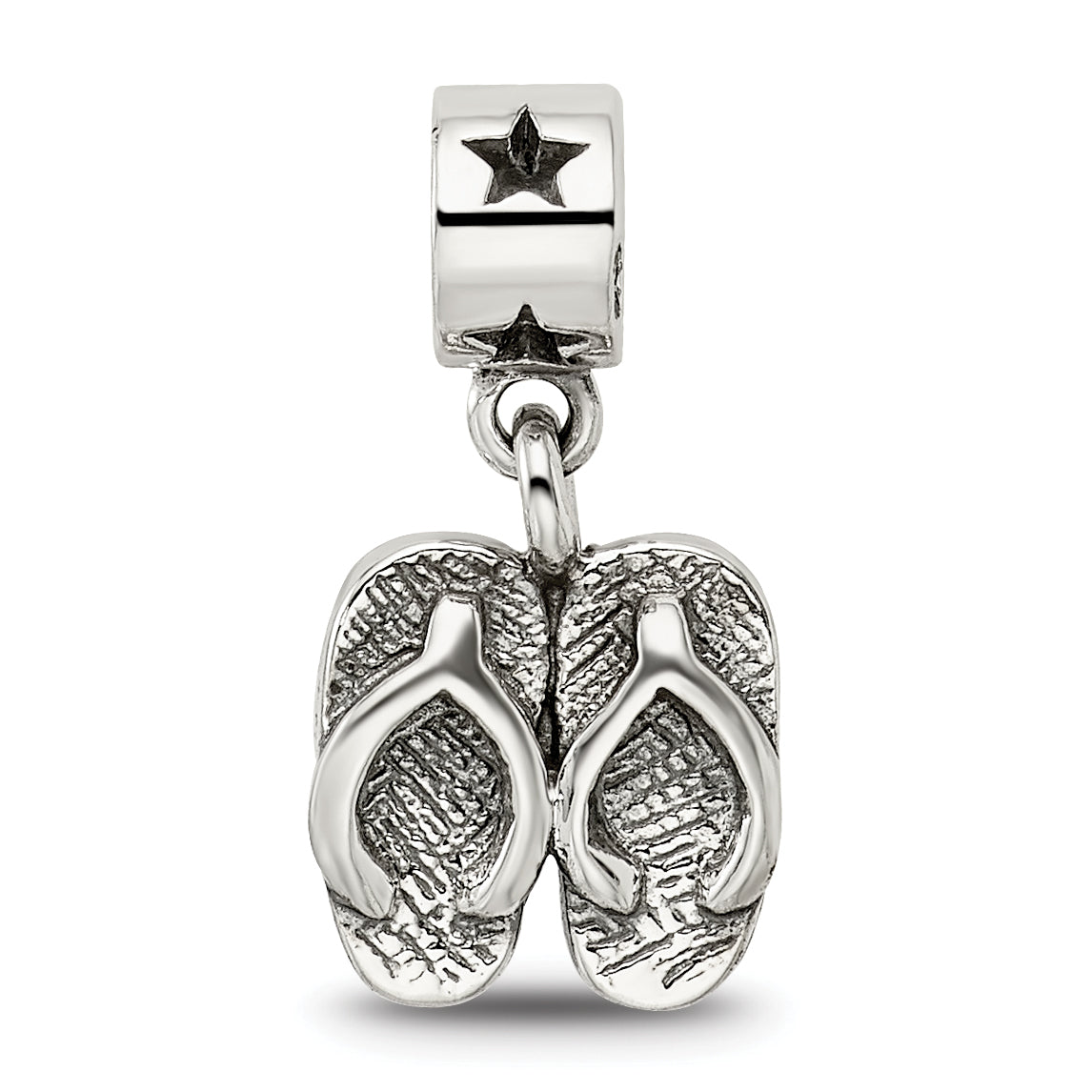 Sterling Silver Kids Flip Flops Bead with Antiqued Finish Solid Charm