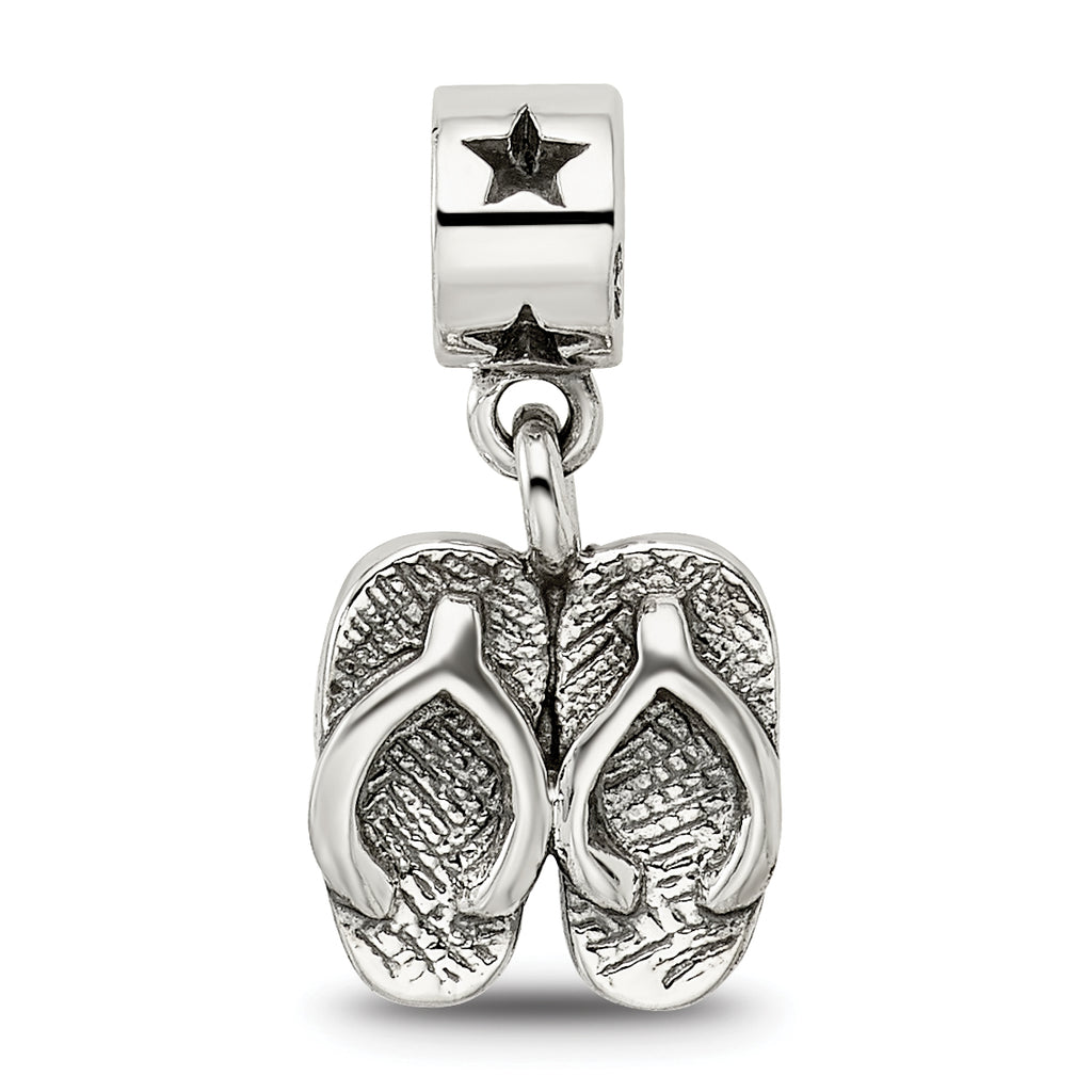 Sterling Silver Kids Flip Flops Bead with Antiqued Finish Solid Charm