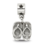 Sterling Silver Kids Flip Flops Bead with Antiqued Finish Solid Charm