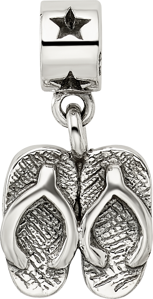 Sterling Silver Kids Flip Flops Bead with Antiqued Finish Solid Charm