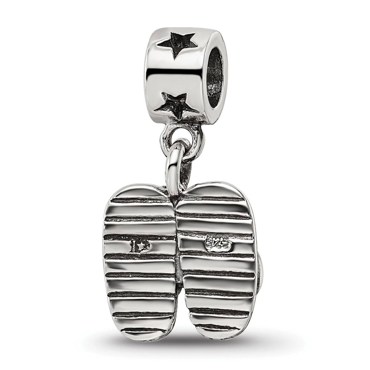 Sterling Silver Kids Flip Flops Bead with Antiqued Finish Solid Charm