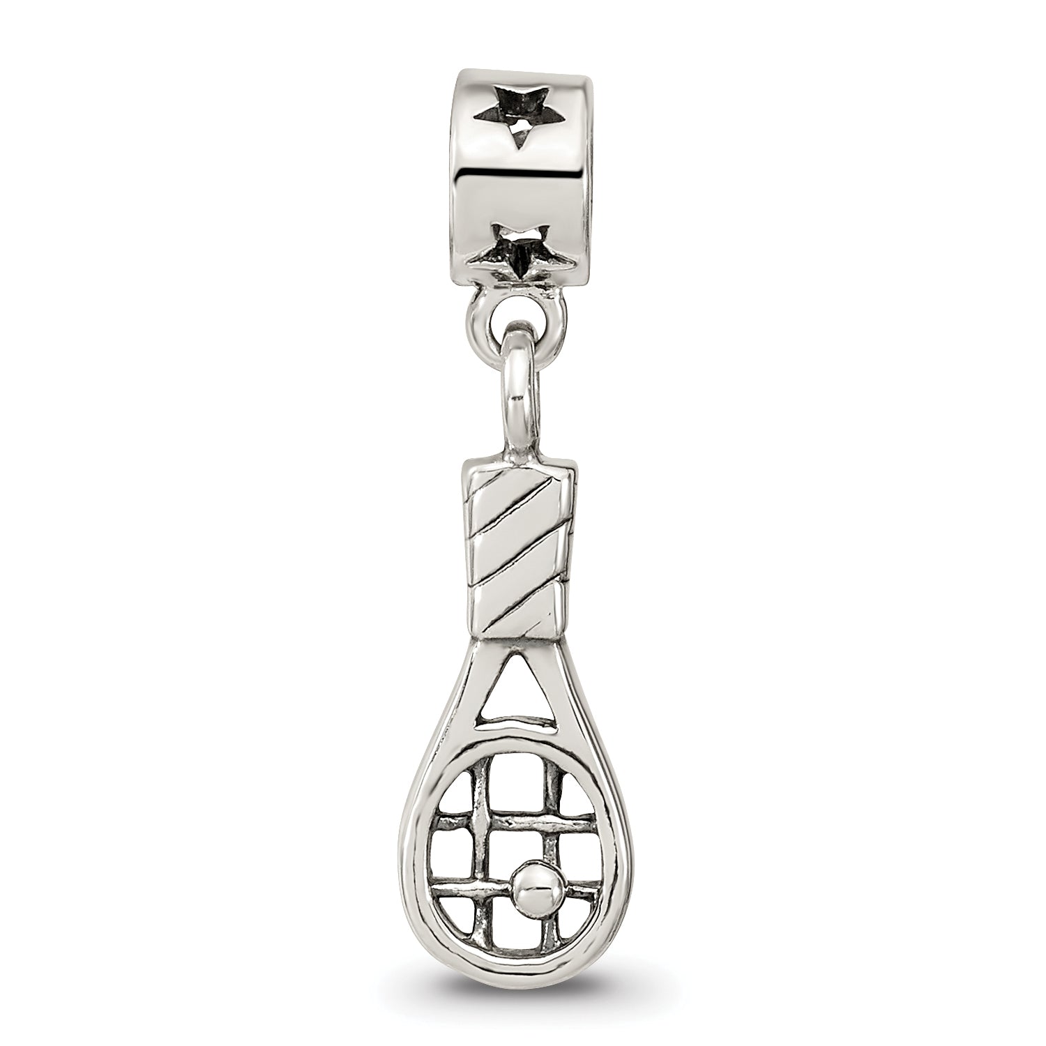 Sterling Silver 925 Kids Tennis Racket Bead Antiqued Finish Solid Charm