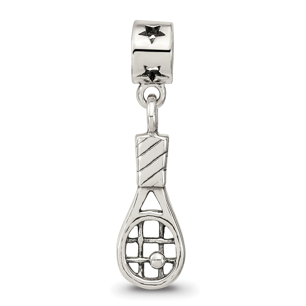 Sterling Silver 925 Kids Tennis Racket Bead Antiqued Finish Solid Charm