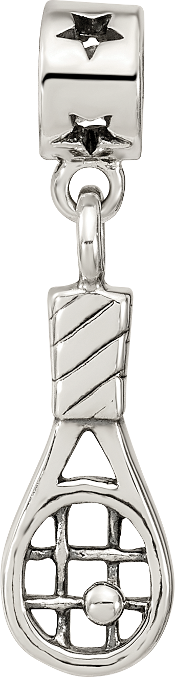 Sterling Silver 925 Kids Tennis Racket Bead Antiqued Finish Solid Charm
