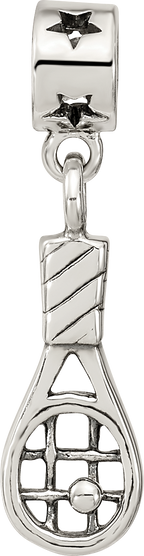 Sterling Silver 925 Kids Tennis Racket Bead Antiqued Finish Solid Charm