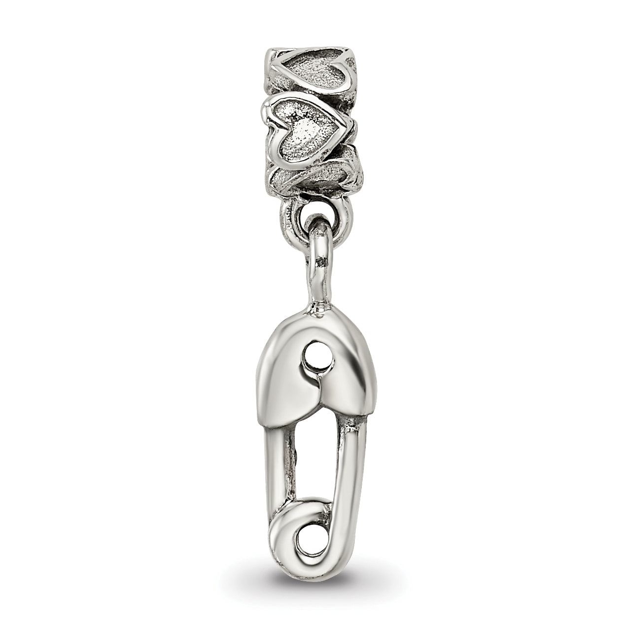 Sterling Silver 925 Kids Bead with Safety Pin Charm Antiqued Finish