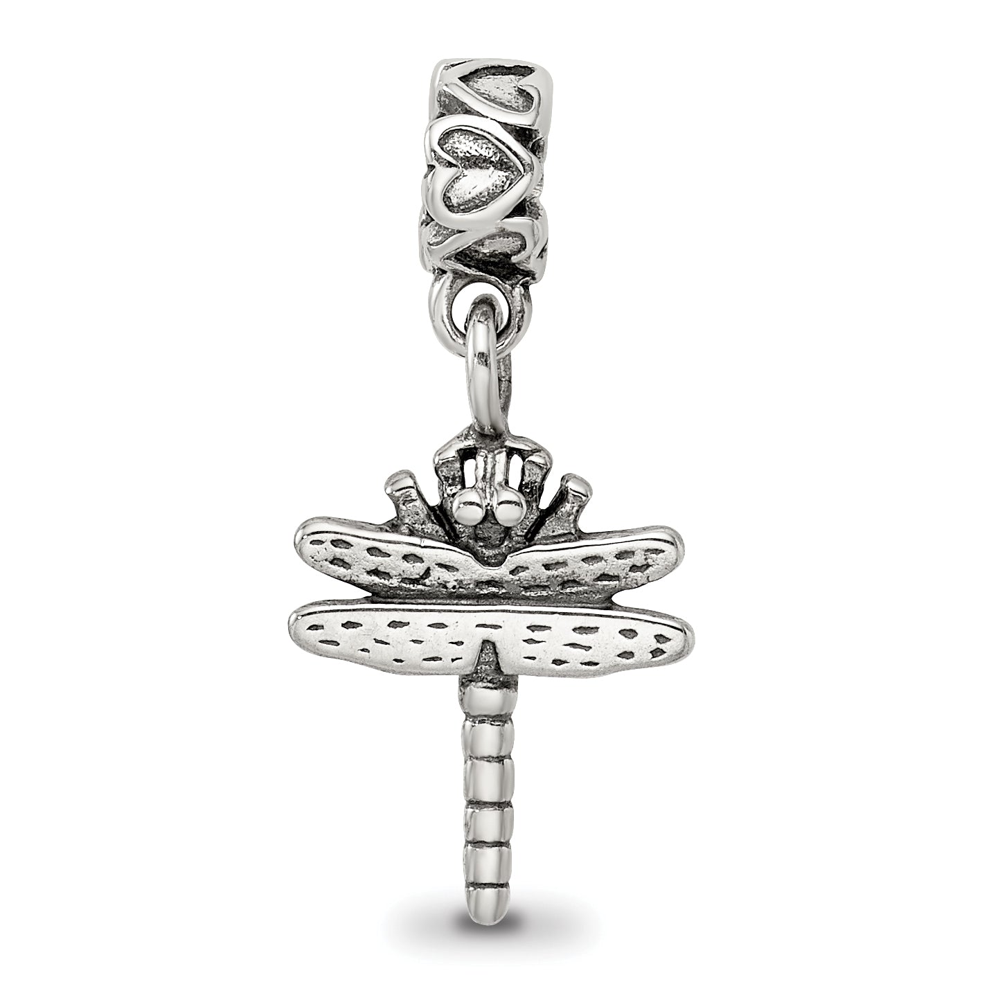 Sterling Silver 925 Dragonfly Kids Dangle Bead with Antiqued Finish