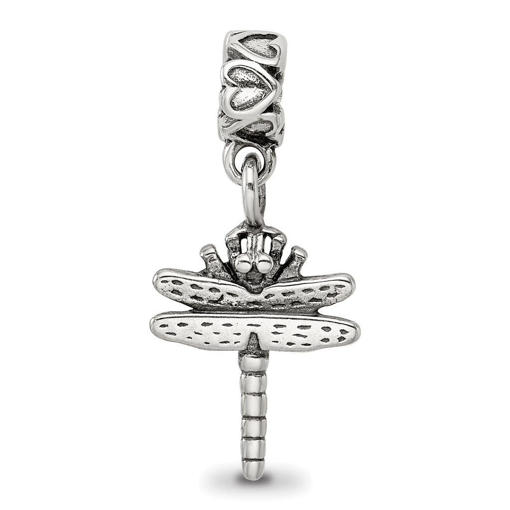 Sterling Silver 925 Dragonfly Kids Dangle Bead with Antiqued Finish