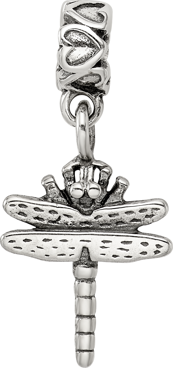 Sterling Silver 925 Dragonfly Kids Dangle Bead with Antiqued Finish