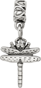 Sterling Silver 925 Dragonfly Kids Dangle Bead with Antiqued Finish
