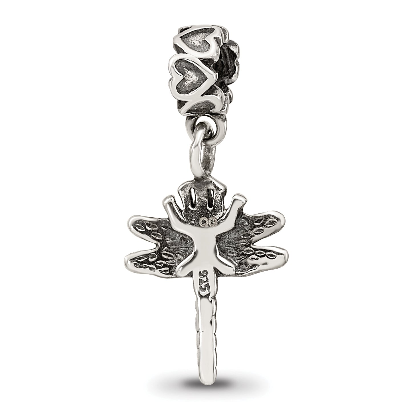 Sterling Silver 925 Dragonfly Kids Dangle Bead with Antiqued Finish