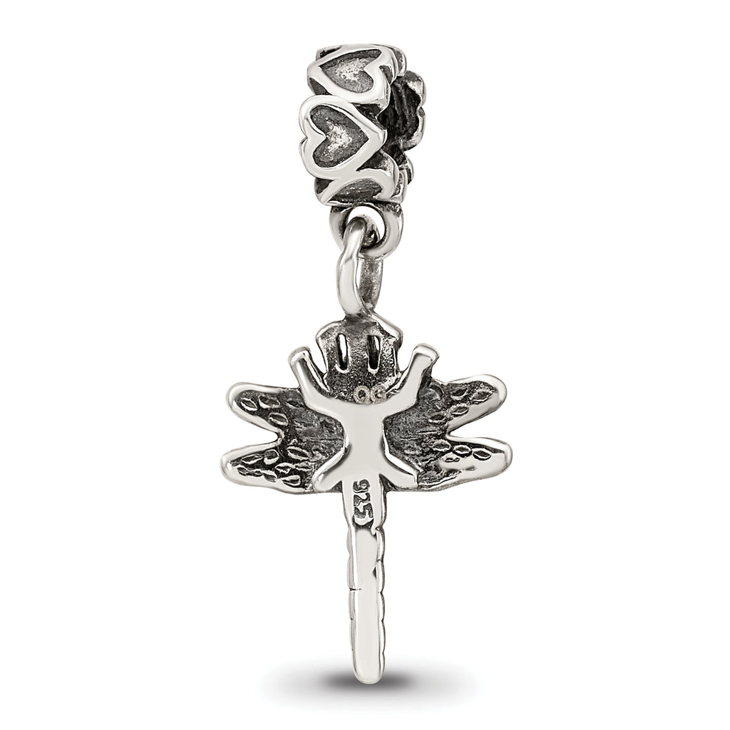 Sterling Silver 925 Dragonfly Kids Dangle Bead with Antiqued Finish