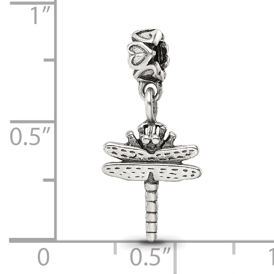 Sterling Silver 925 Dragonfly Kids Dangle Bead with Antiqued Finish