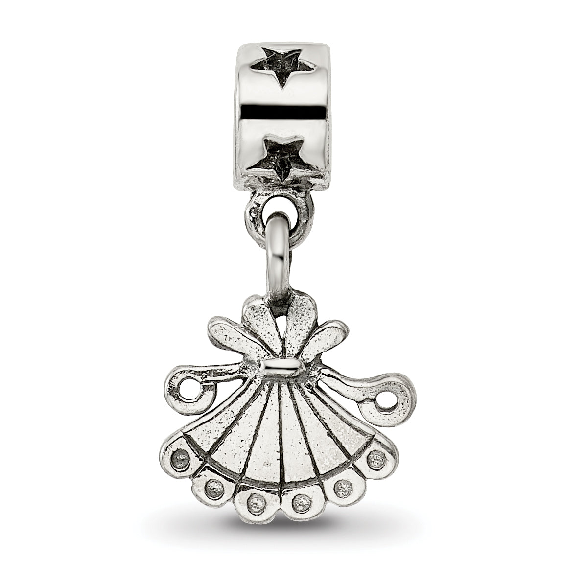 Sterling Silver Kid's Fan Dangle Bead with Antiqued Finish  Elegant and Timeless