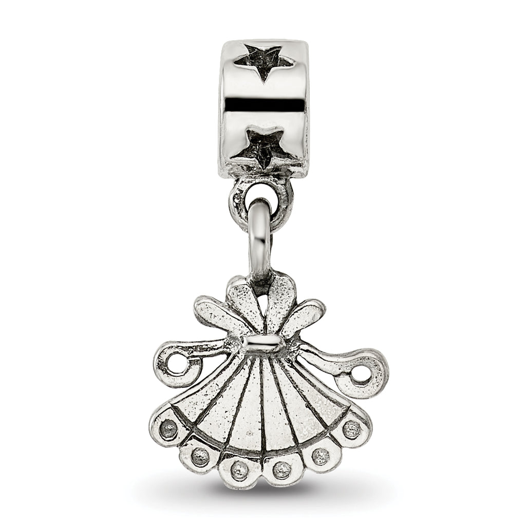Sterling Silver Kid's Fan Dangle Bead with Antiqued Finish  Elegant and Timeless