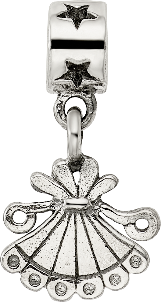 Sterling Silver Kid's Fan Dangle Bead with Antiqued Finish  Elegant and Timeless