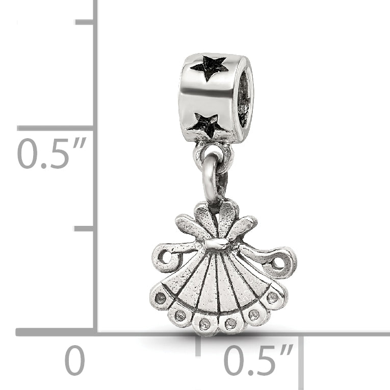 Sterling Silver Kid's Fan Dangle Bead with Antiqued Finish  Elegant and Timeless