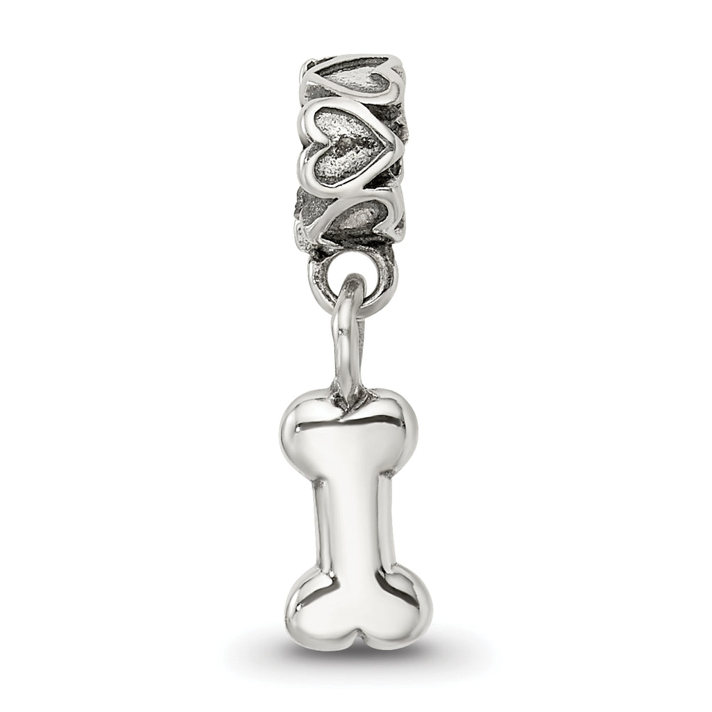 Sterling Silver 925 Dog Bone Dangle Bead for Kids with Antiqued Finish