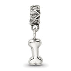 Sterling Silver 925 Dog Bone Dangle Bead for Kids with Antiqued Finish