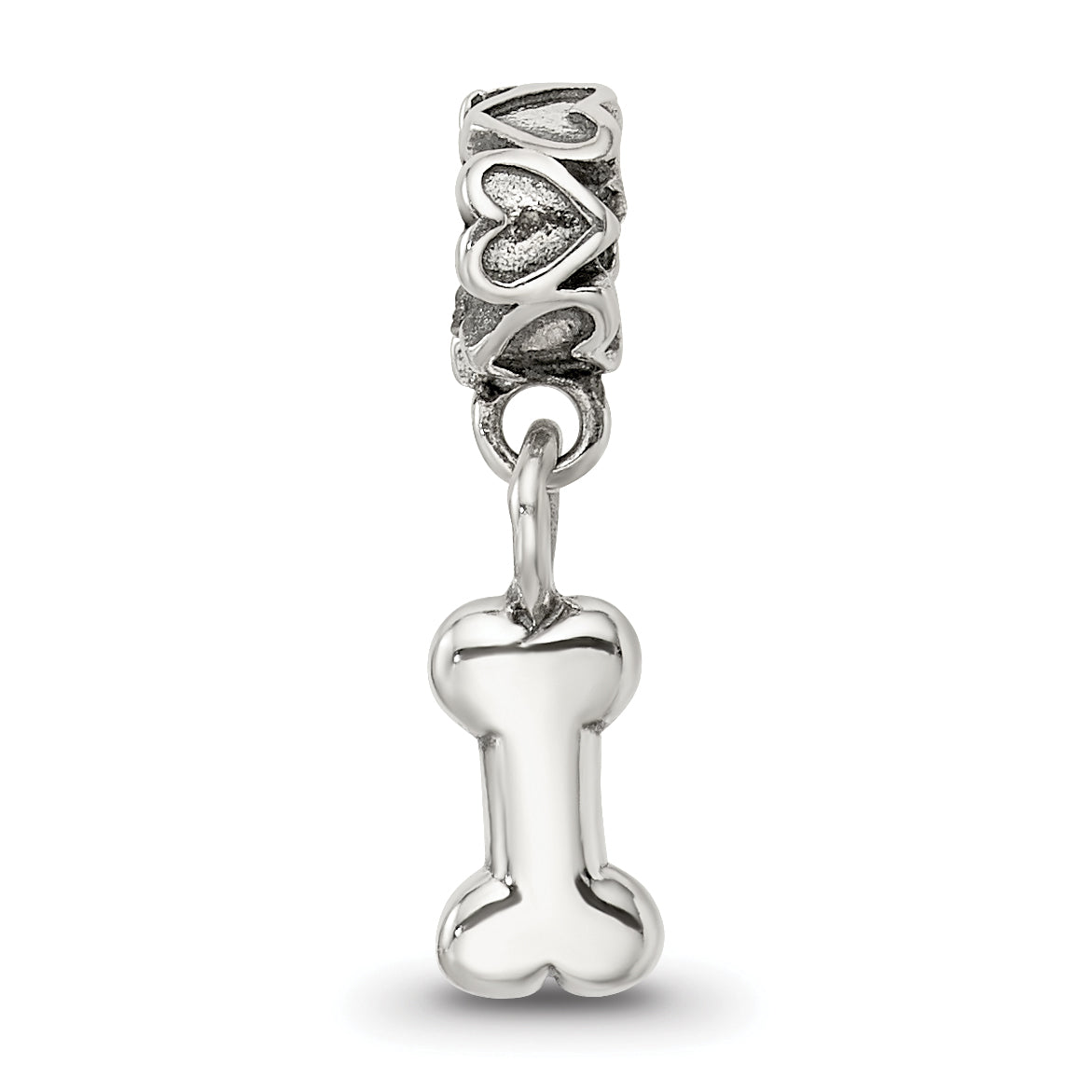 Sterling Silver 925 Dog Bone Dangle Bead for Kids with Antiqued Finish