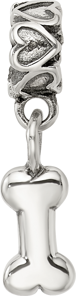 Sterling Silver 925 Dog Bone Dangle Bead for Kids with Antiqued Finish