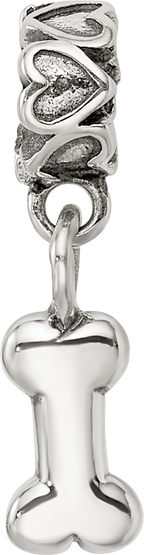 Sterling Silver 925 Dog Bone Dangle Bead for Kids with Antiqued Finish