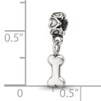 Sterling Silver 925 Dog Bone Dangle Bead for Kids with Antiqued Finish