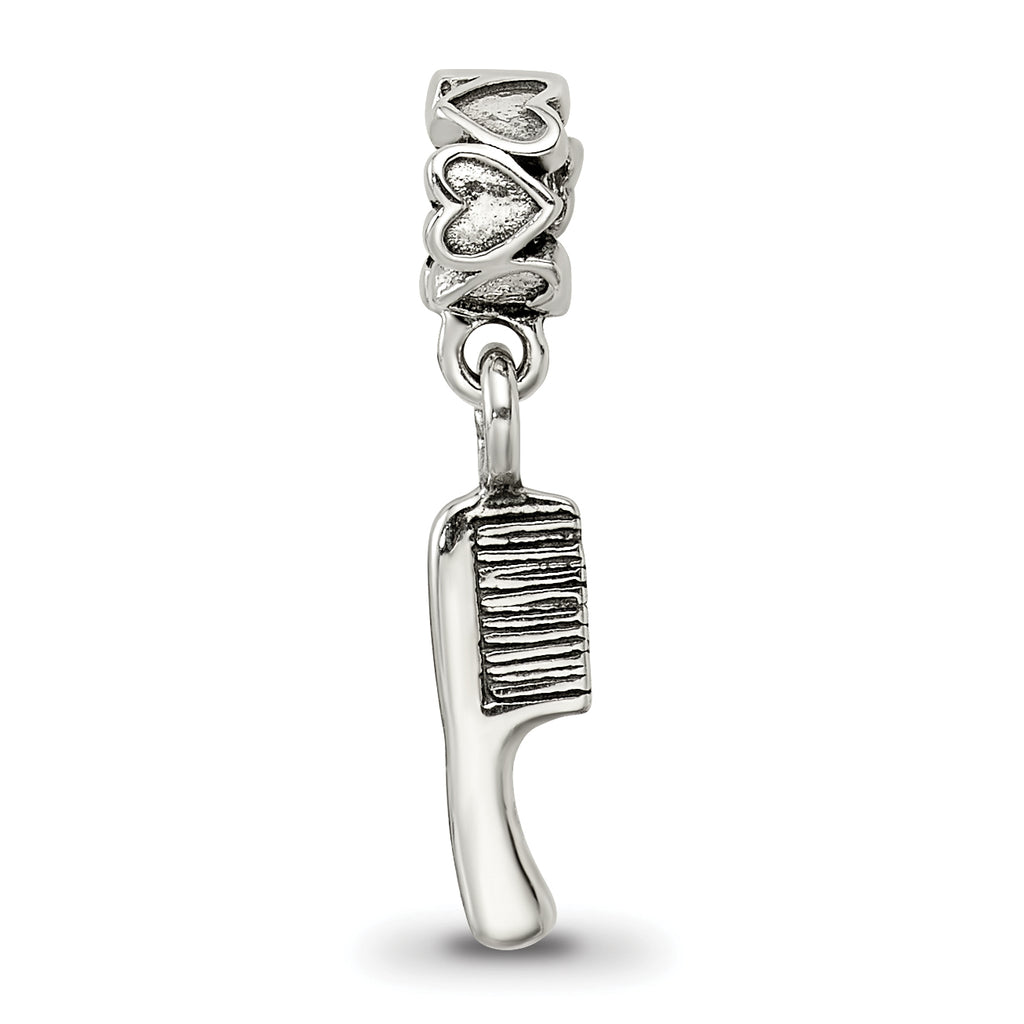 Sterling Silver 925 Kids Comb Dangle Bead with Antiqued Finish