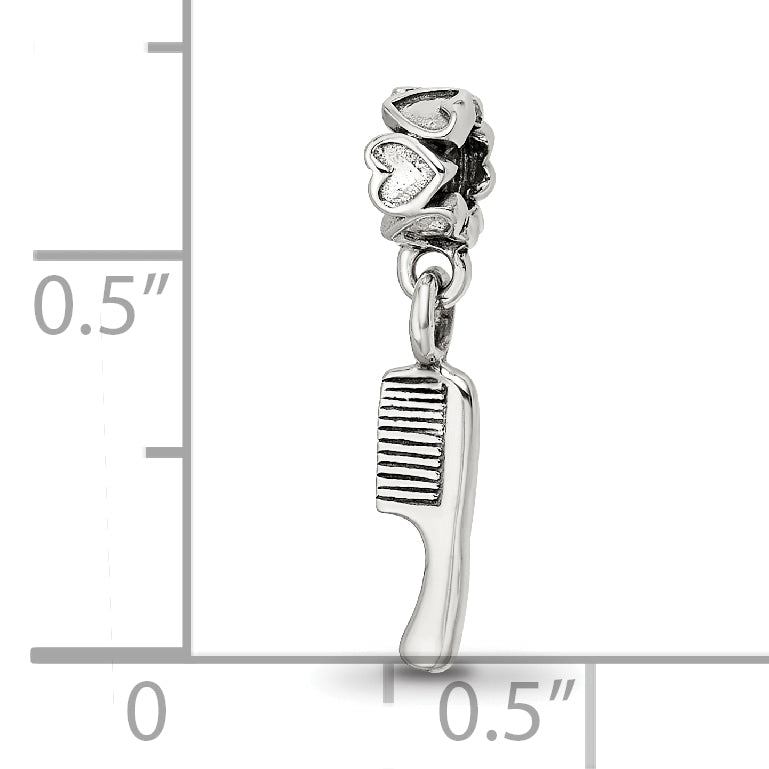 Sterling Silver 925 Kids Comb Dangle Bead with Antiqued Finish