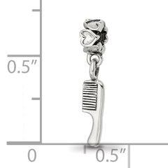 Sterling Silver 925 Kids Comb Dangle Bead with Antiqued Finish
