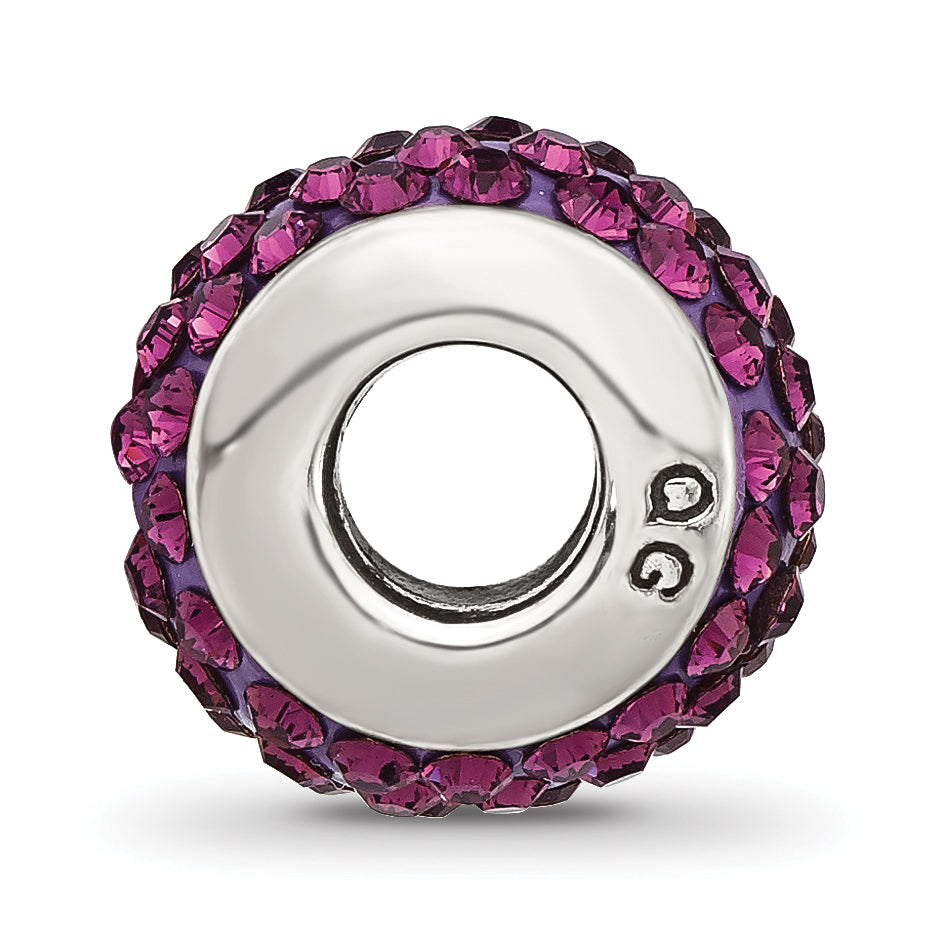 Sterling Silver 925 Antiqued Bead with February Purple Crystal Gem