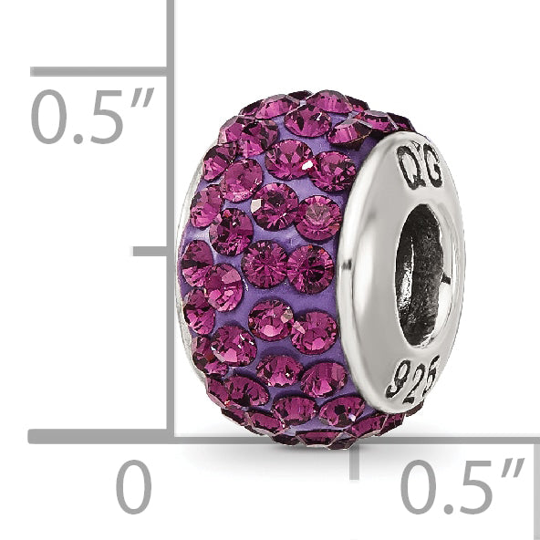 Sterling Silver 925 Antiqued Bead with February Purple Crystal Gem